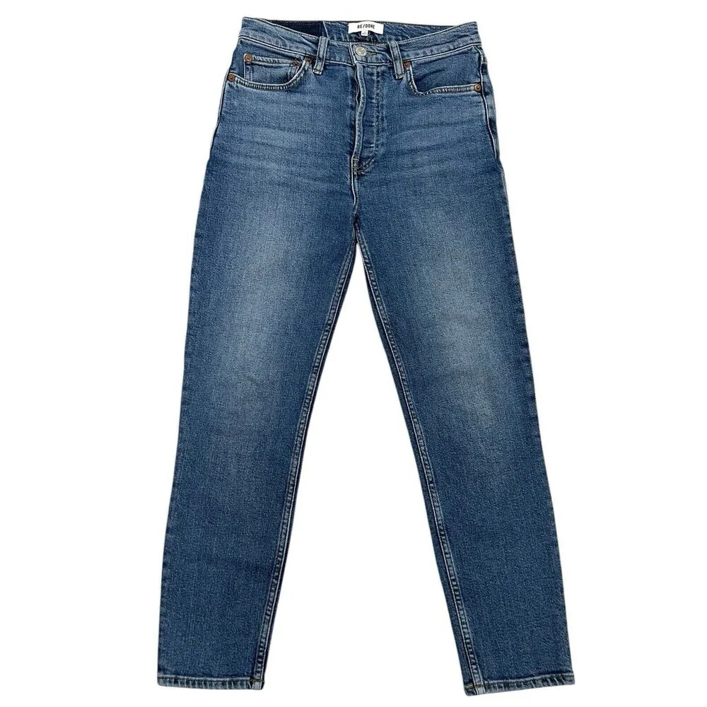 RE/DONE Women's 70s Stovepipe High Rise Cropped Straight Leg Jeans Blue Size 26